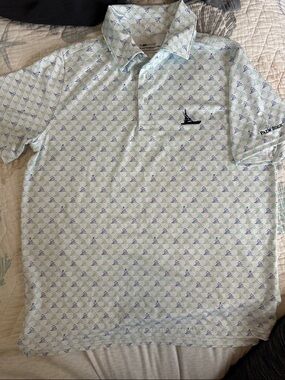 Boys Vineyard Vines White Polo with Aqua & Navy Print size L